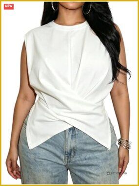 Women's Plus Size Wrap Top Asymmetrical Hem Cap Sleeve Dressy Casual Shirt